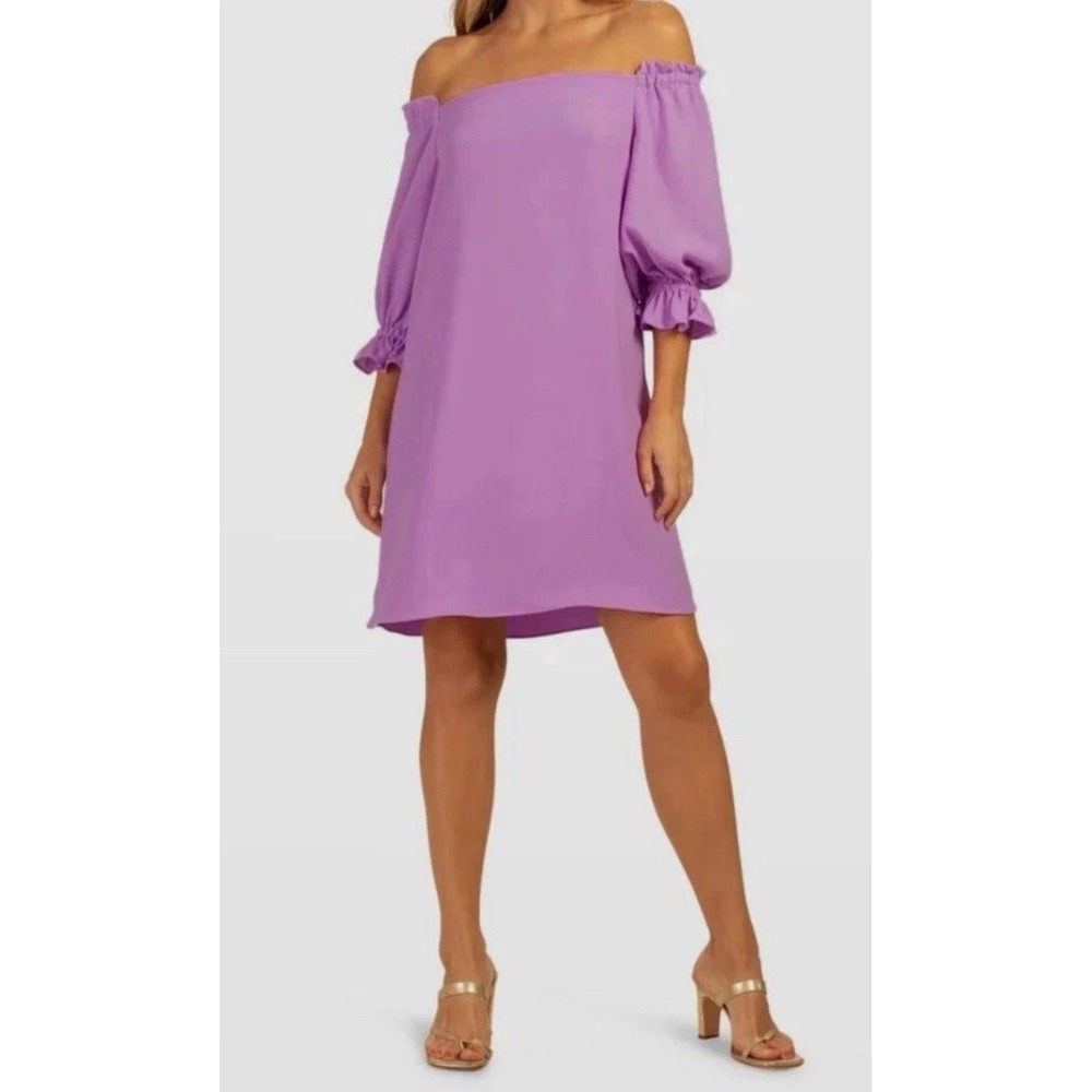 Trina Turk Womens Purple Equinox Ruffled Off-Shoulder Dress Romantic Coquette XS